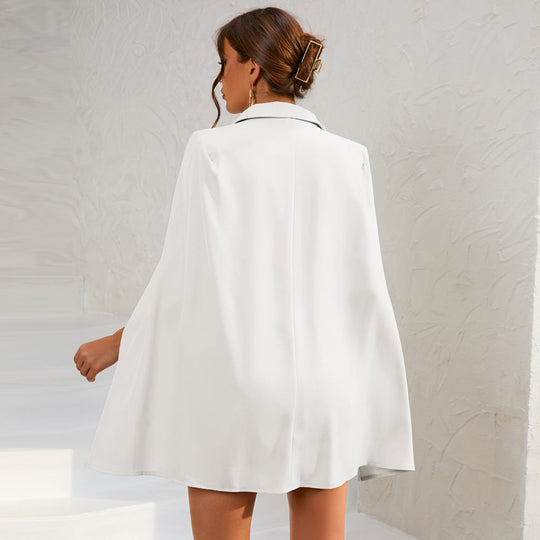 Cape Blazer Mini Dress with Belt and Gold Button Detail