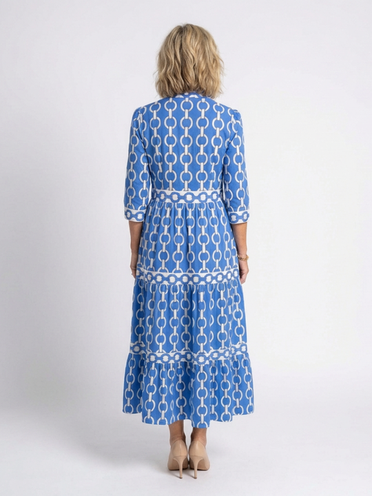 Ysolde | Three Quarter Sleeve Chain Pattern Midi Dress
