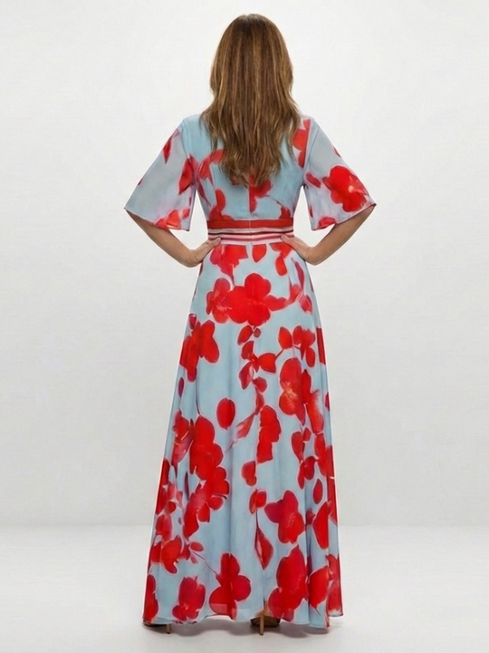 Corinne | V Neck Short Sleeve Floral Maxi Dress