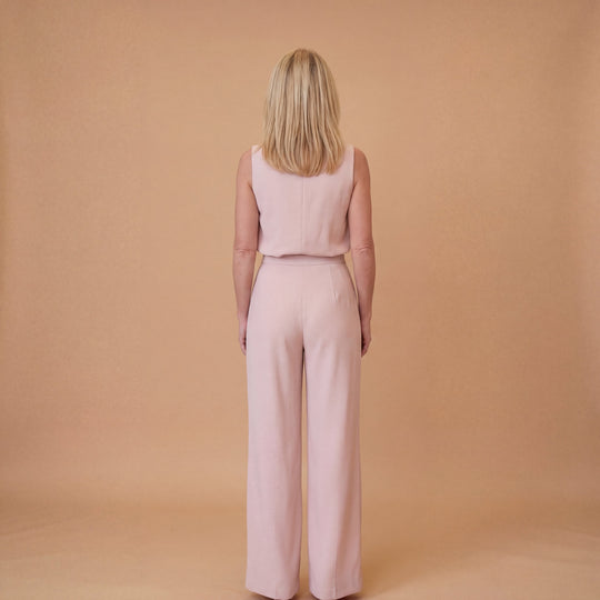 Wide Leg Jumpsuit – Round Neck Mid-Waist Fit for Elegant Styling